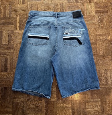VTG Y2K ECKO UNLTD Baggy Fit Jean Shorts Sz 36 Blue Skater Grunge Embroidered 