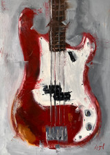 Abstract Oil Painting Bass Guitar On Canvas Original Signed Artwork Fender Music
