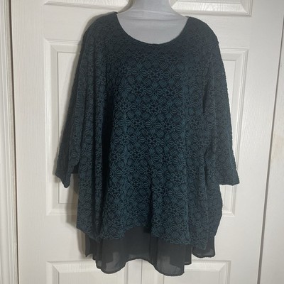 Catherines Shirt Women 5X Green Black Lace Overlay Pullover Whimsigoth Tunic Top
