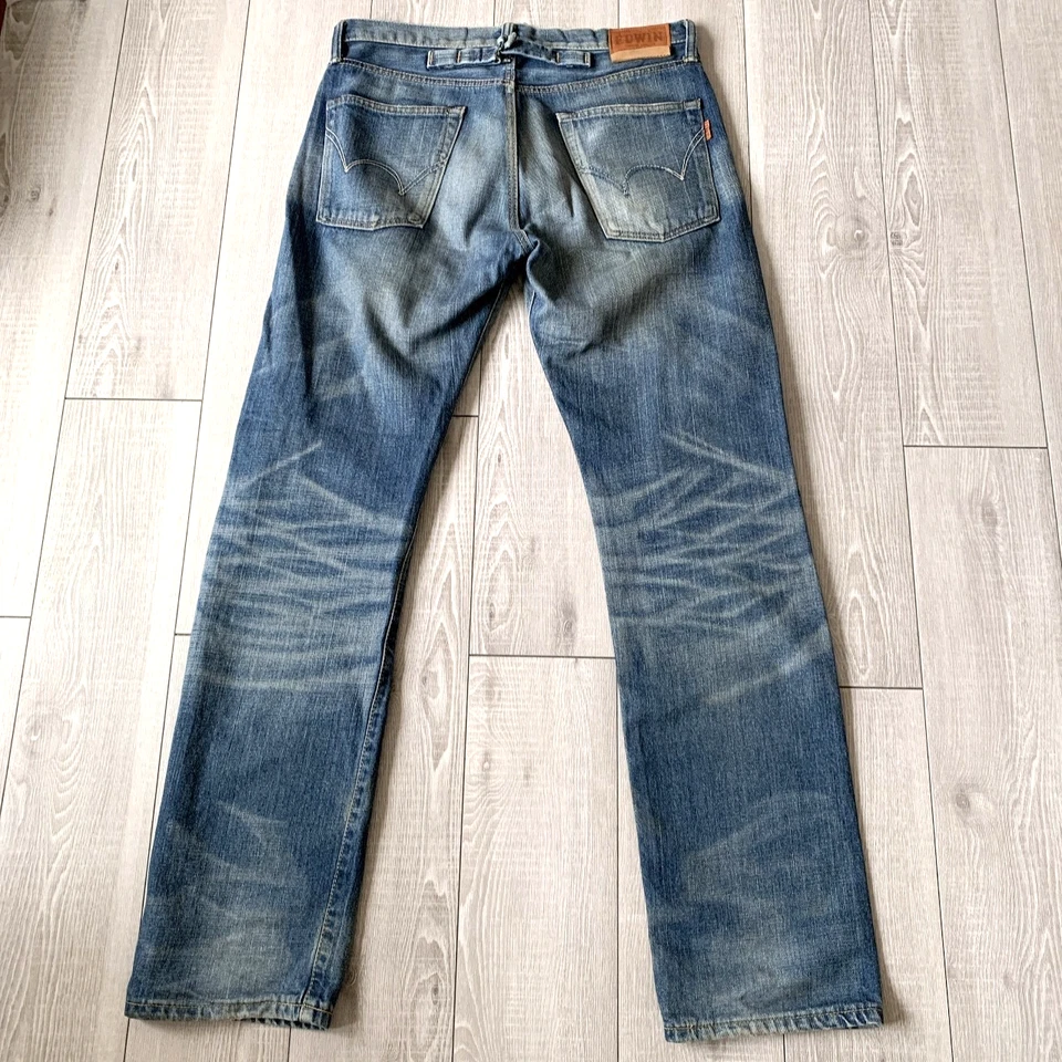 EDWIN Selvedge 505zx Straight Jeans Buckle Back Japan Tag W31 L33 Actual W34 L33 - Image 3 of 4
