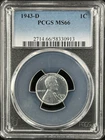 1943-D  1C  Lincoln Wheat One Cent  PCGS MS66  58330913