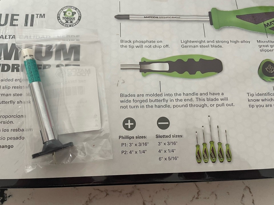 New Matco 5 Pc Top Torque II Premium Green Screwdriver Set in Tray&Tire ...