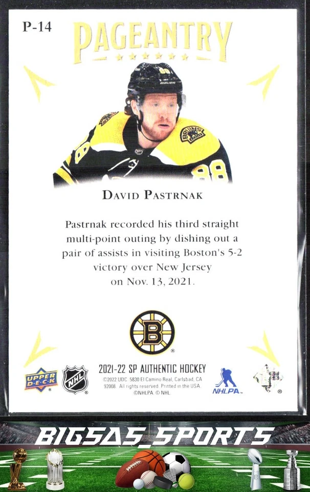David Pastrnak 2021-22 SP Authentic Pageantry #P-14 Boston Bruins - Image 2 of 2