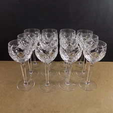 12 Waterford Kerry Crystal Wine Hock Goblets Glasses Signed Vintage 7-3/8" Tall