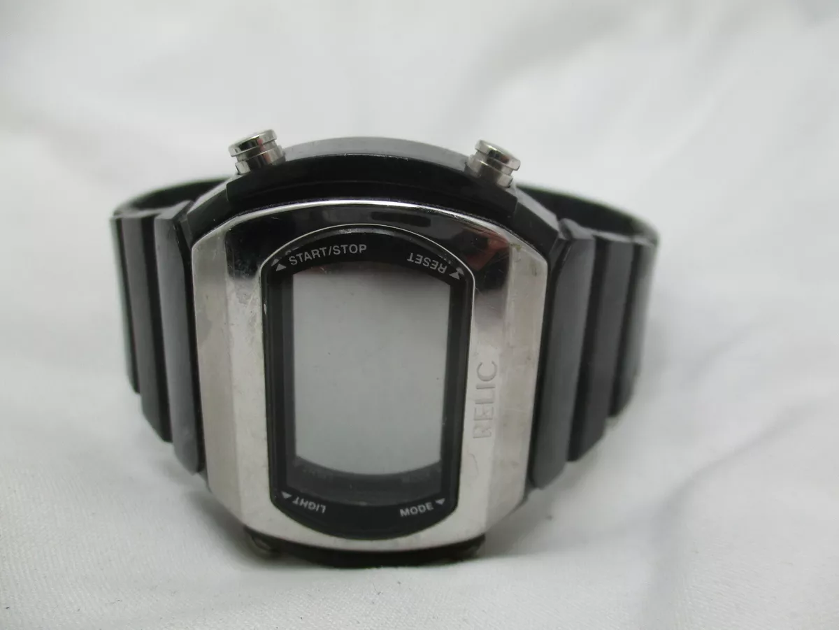 Relic Digital Watch Black Buckle Band Silver Tone Rectangular Wr