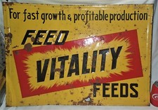 ANTIQUE USA COUNTRY FEED VITALITY FEEDS METAL ART ADVERTISING GENERAL STORE SIGN