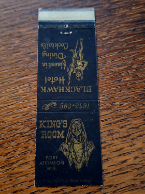 Vintage Matchbook: King's Room, Blackhawk Hotel, Fort Atkinson, WI