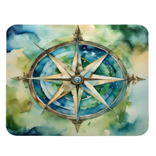 Watercolor Compass Mouse Pad 9x7 Nautical Travel Decor Artistic Ocean Desk Mat