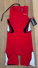 TYR Women's Small Red Black CARBON Tri Suit Short John Zip Back Made in USA New