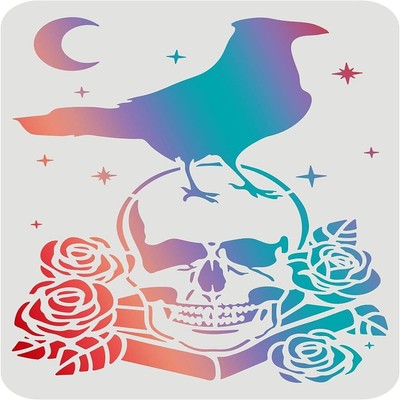 1pc Crow Skull Stencil 29.7x21cm Raven on The Skull Pattern Drawing Stencil