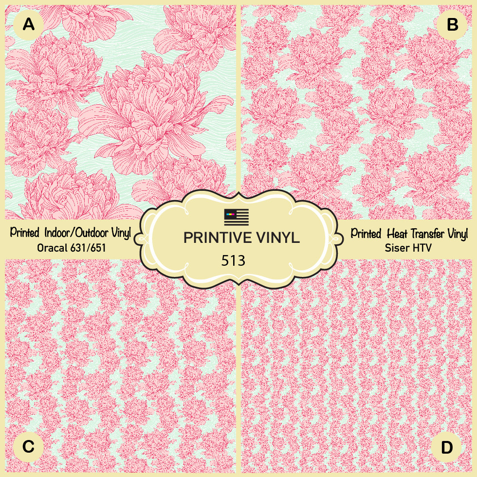 Hand drawn linen peony flower Patterned Iron on, Printed HTV,Adhesive Vinyl- 513