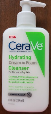 CeraVe Hydrating Cream-to-Foam Cleanser w/ Ceramides Removes Makeup 8FL OZ NEW 