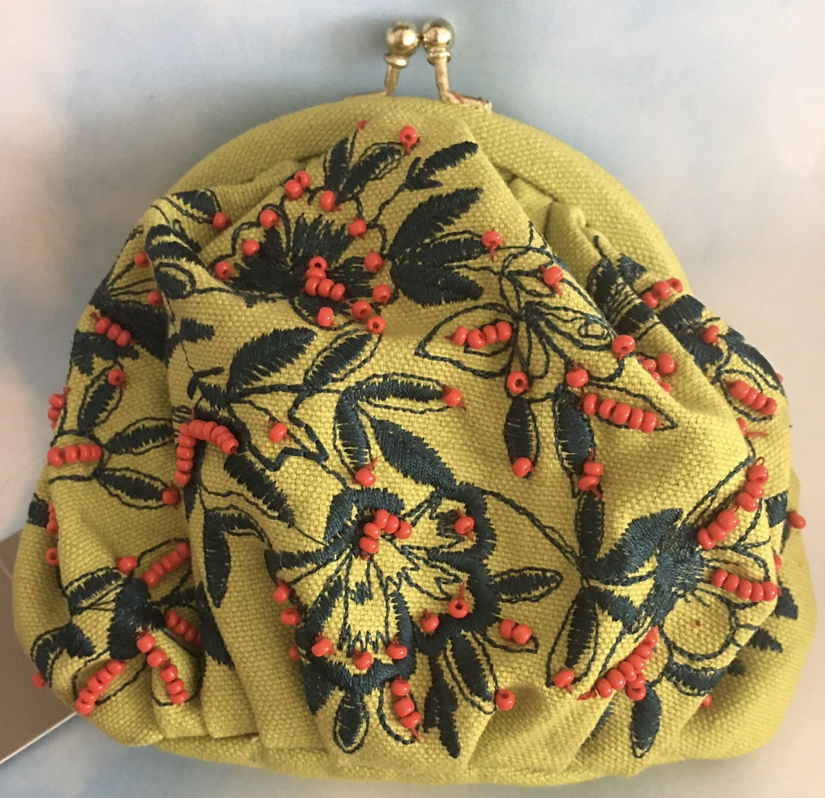 Anthropologie Beaded Lime Green Coin Pouch Purse Snap NWT eBay
