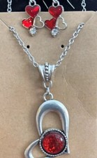 Valentines Day Heart Necklace And Earring Set Stainless. Steel. 18 Inches