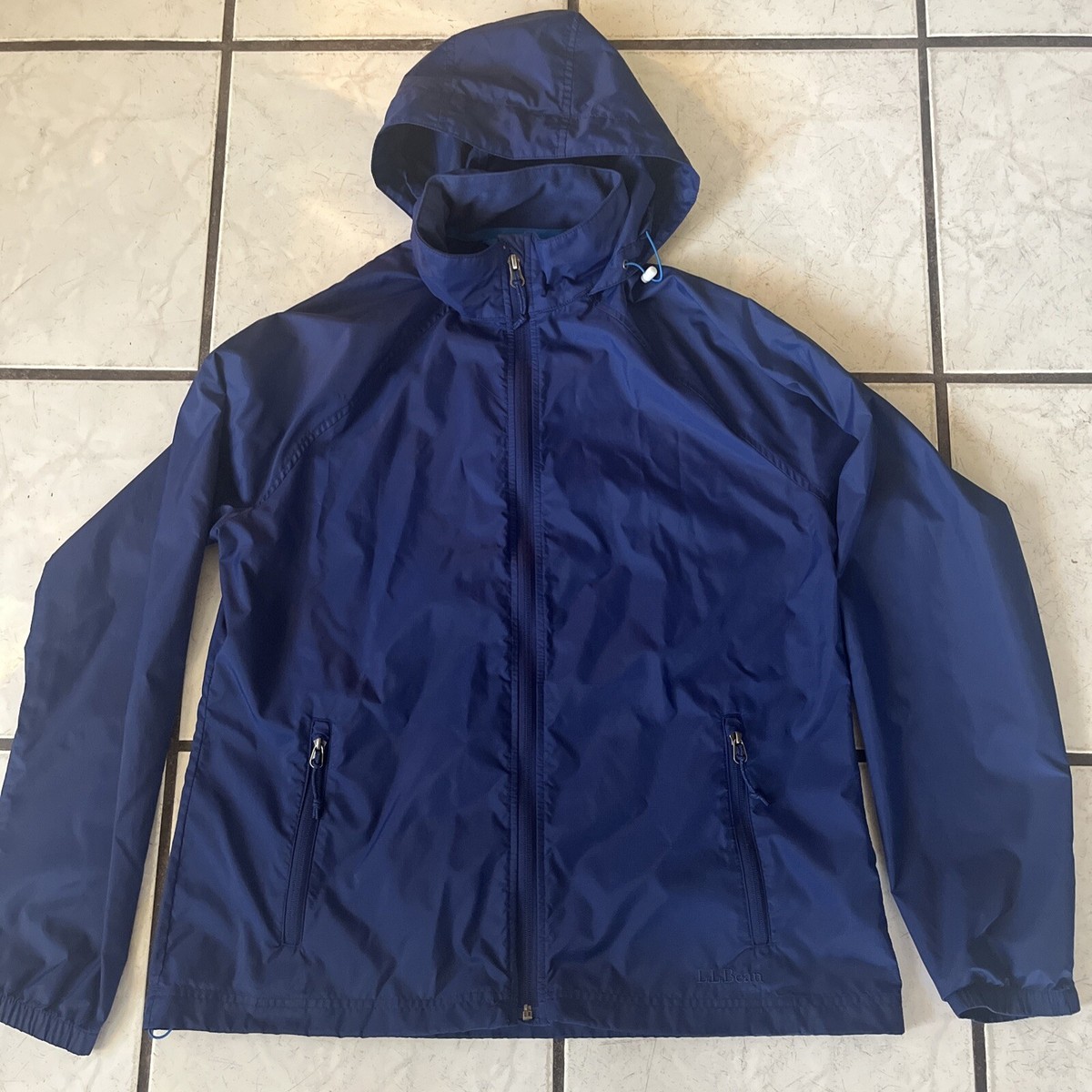 L.L. Bean Windbreaker Rain Light Jacket Hooded Blue Nylon