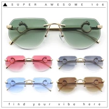 Cheetah Ring Jewel Arm Rimless Rectangular Bevel Lens Sunglasses