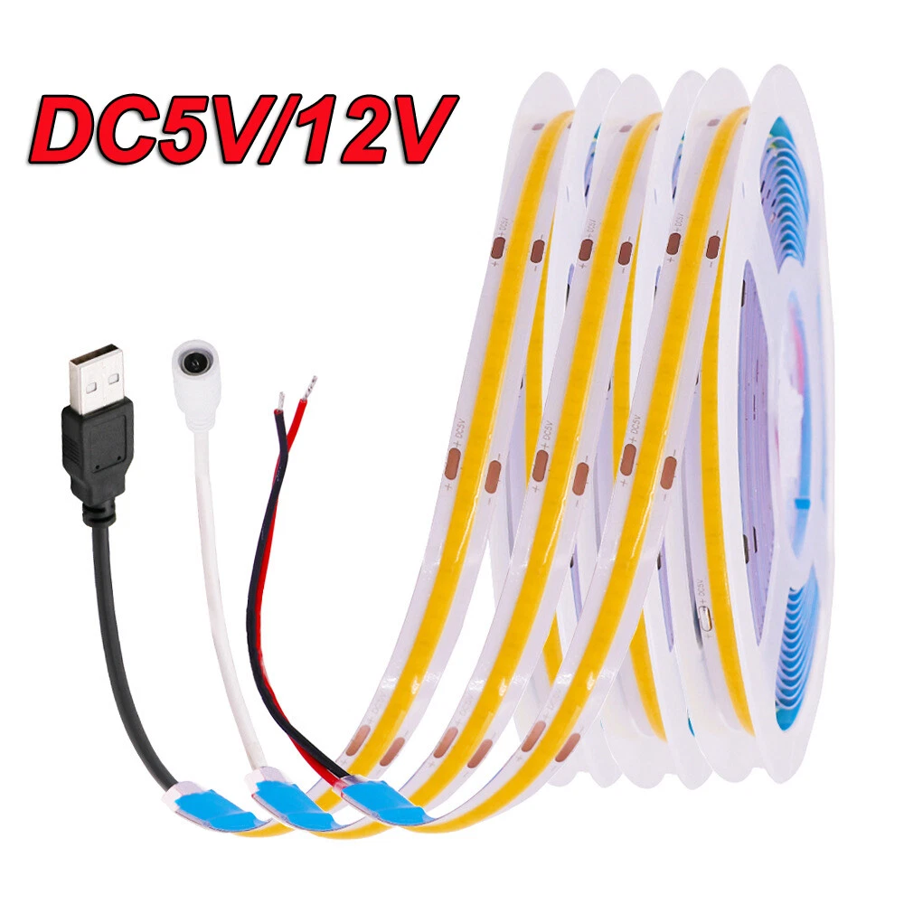 COB LED Strip Light High Density Flexible Tape Ribbon 5V USB 12V