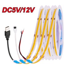 COB LED Strip Light High Density Flexible Tape Ribbon 5V USB/12V Linear Lighting