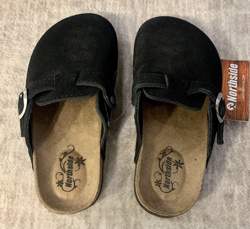 Black Suede Girls Slip-On Sandals- Cork Bottom- Northside- Size 13- NEW - Picture 4 of 12