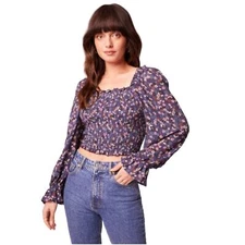 BAND OF THE FREE BOG AGATHE PURPLE IVORY SMOCKED BOHEMIAN CROP TOP NEW