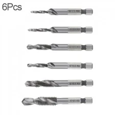 6pcs 1/8-3/8 Inch HSS Combination Drill Tap Bit Set Deburr Countersink Bits