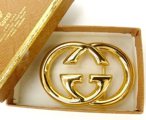 Gucci GG boucle de ceinture imbriquée femme dorée vintage avec boite