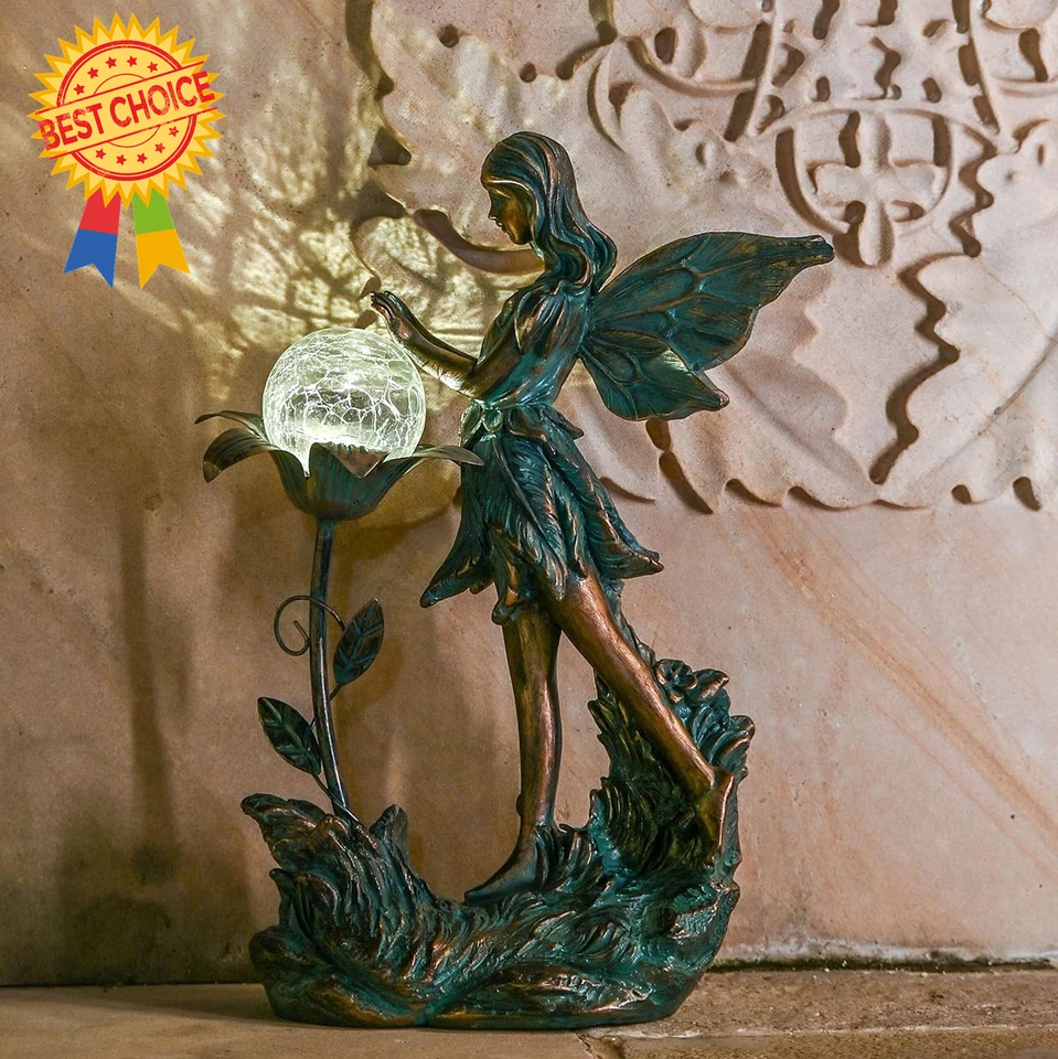 Garden Fairy Statue, Bronze Solar Outdoor Light, Yard Art for Lawn Decor - image 4 of 4