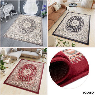 Teppich Kurzflor Klassisch Orientalisch Creme Schwarz Ornament Floral Wohnzimmer