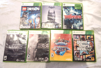 Lot of 7 Xbox 360 Games Wolfenstein Batman Skyrim Grand Theft Auto Tested