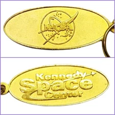 NASA Kennedy Space Center Keychain Goldtone Metal Keyring Galaxy Orbit Planets