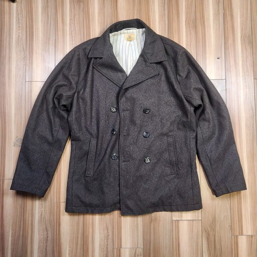 Trevero Wool Blend Men's Blend Brown Double Breasted Pea Coat Sz L Lined Striped