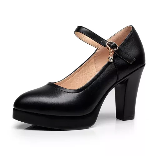 Damen-Pumps Schnallenriemen dick High Heels spitz zulaufend Party Plateauschuhe - Bild 13 von 15