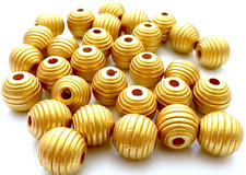 30 pcs 18mm Wood Gold Beads Stripe Bead Jewelry Craft Macrame Spacer Wood Wooden