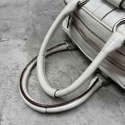 COACH Boston Bag Soho Mini Turnlock White Leather Y2K Shoulder