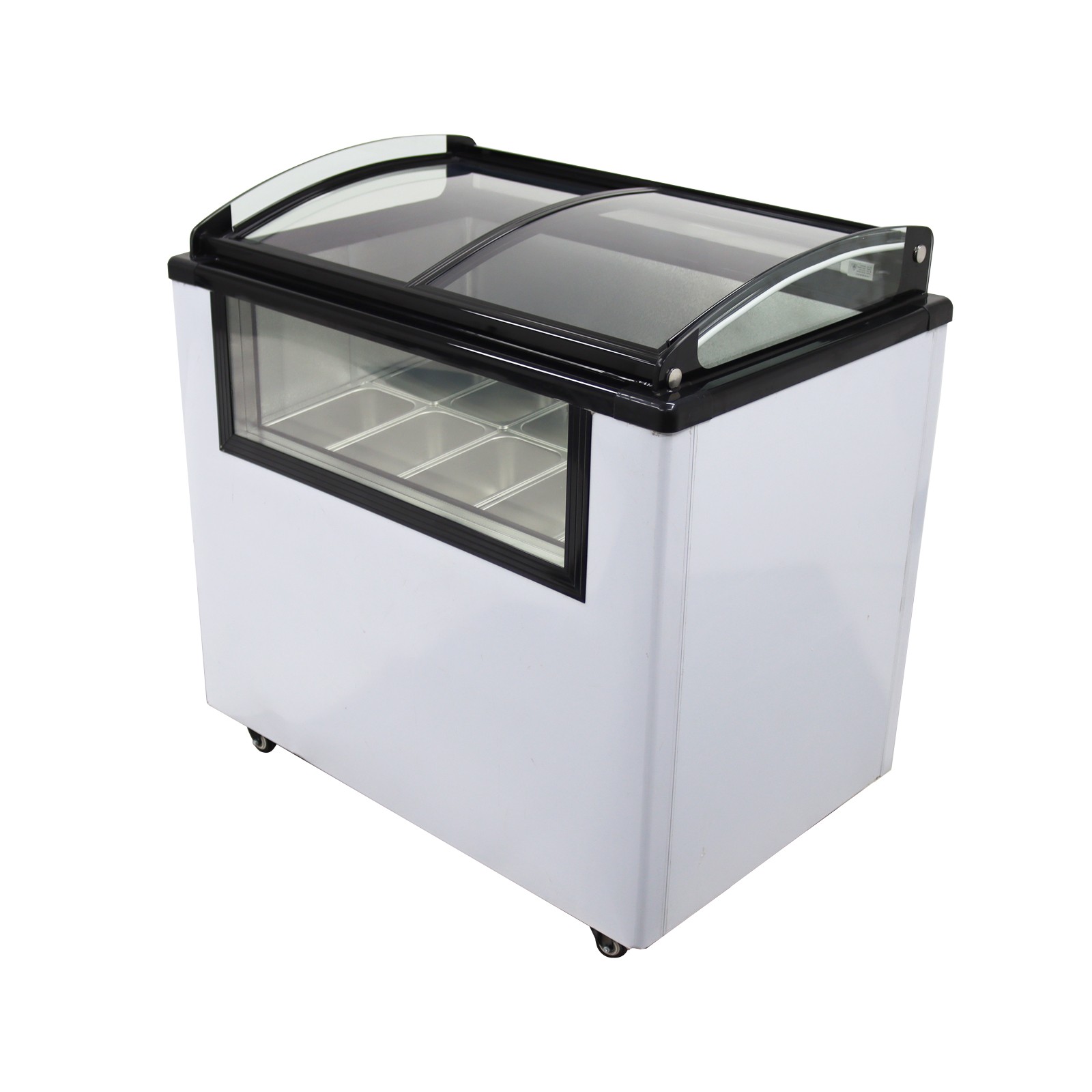 10 PAN Ice Cream Showcase Ice Cream Display Cabinet with Universal Wheels 110V