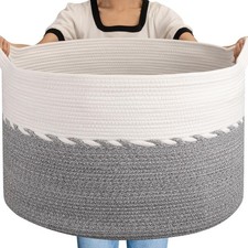 125L Extra Large Blanket Basket, 25" x 16", Jumbo Laundry Hamper, Cotton Rope...