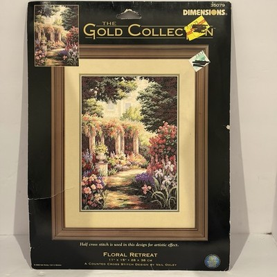 Dimensions Gold Collection 2002 Floral Retreat 35079 Half Cross Stitch Kit