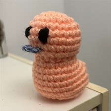 Handmade Crochet Amigurumi Duck Peach color with Black Eyes and Blue Beak