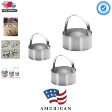 3 Pieces Round Biscuit Cutter with Handle - Stainless Steel Round Circle Doug...