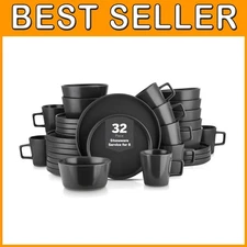 Modern Black Matte Dinnerware Set, Service for 8