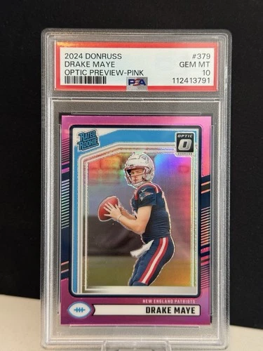 2024 Panini Donruss Drake Maye #379 Optic Preview Pink Prizm PSA 10 Patriots