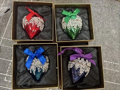 Set of 4 Beaded Heart Ornaments with Gift Boxes by Valerie Christmas Decor