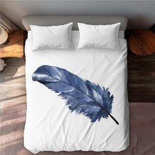 Blue Feather Queen Size Duvet Cover - White Back Home Decor C1DCQSW06I7LA4