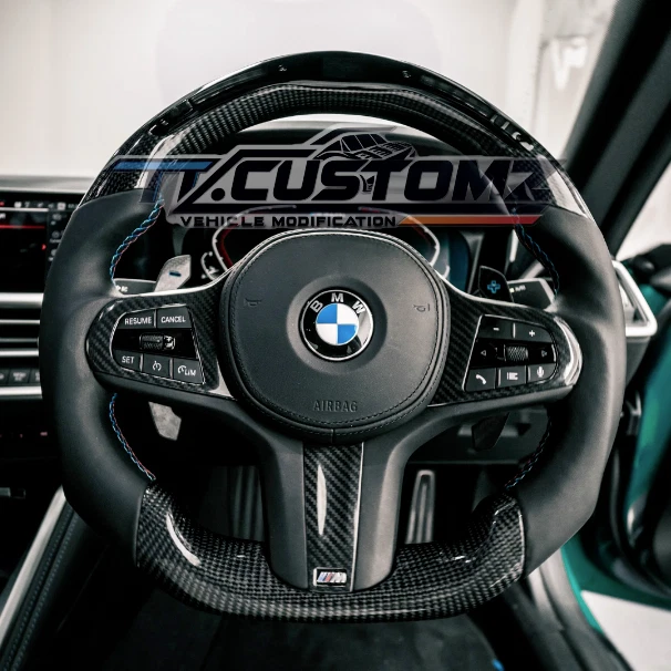 Custom BMW M3 M4 M5 G30 G80 G82 F40 F90 Carbon Fiber LED Steering Wheel Full Set - Image 3 of 4
