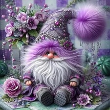 Purple Gnome Flower Diamond Art Kits for Adults, 5D Diamond Painting Kits for Ad