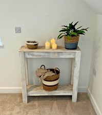 Whitewashed Solid Wood Rustic Console Table with Bottom Shelf / Hallway