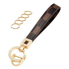 Leather Wristlet Keychain,Wrist Keychain Car Key Chain with 5 Key Brown Grid