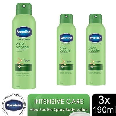 Vaseline Intensive Care Spray Feuchtigkeitscreme, Aloe Beruhigen, 3er Pack, 190ml