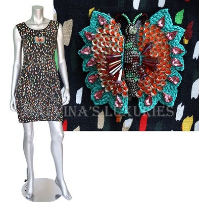 SAVE THE QUEEN DRESS BRUSHSTROKES PRINT JEWEL APPLIQUE sz XS EXTRA SMALL