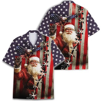 Funny American Santa Hawaiian Shirt: USA Christmas Button Down